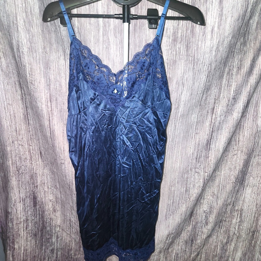 Ashley Taylor Vintage Womens‎ Blue Lace Trimmed Satin Slip Dress USA Size 36